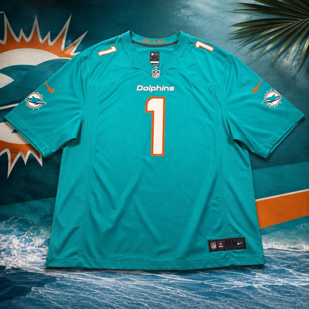 Miami Dolphins Nike On Field Jersey #1 Men's 3XL Aqua NFL Football